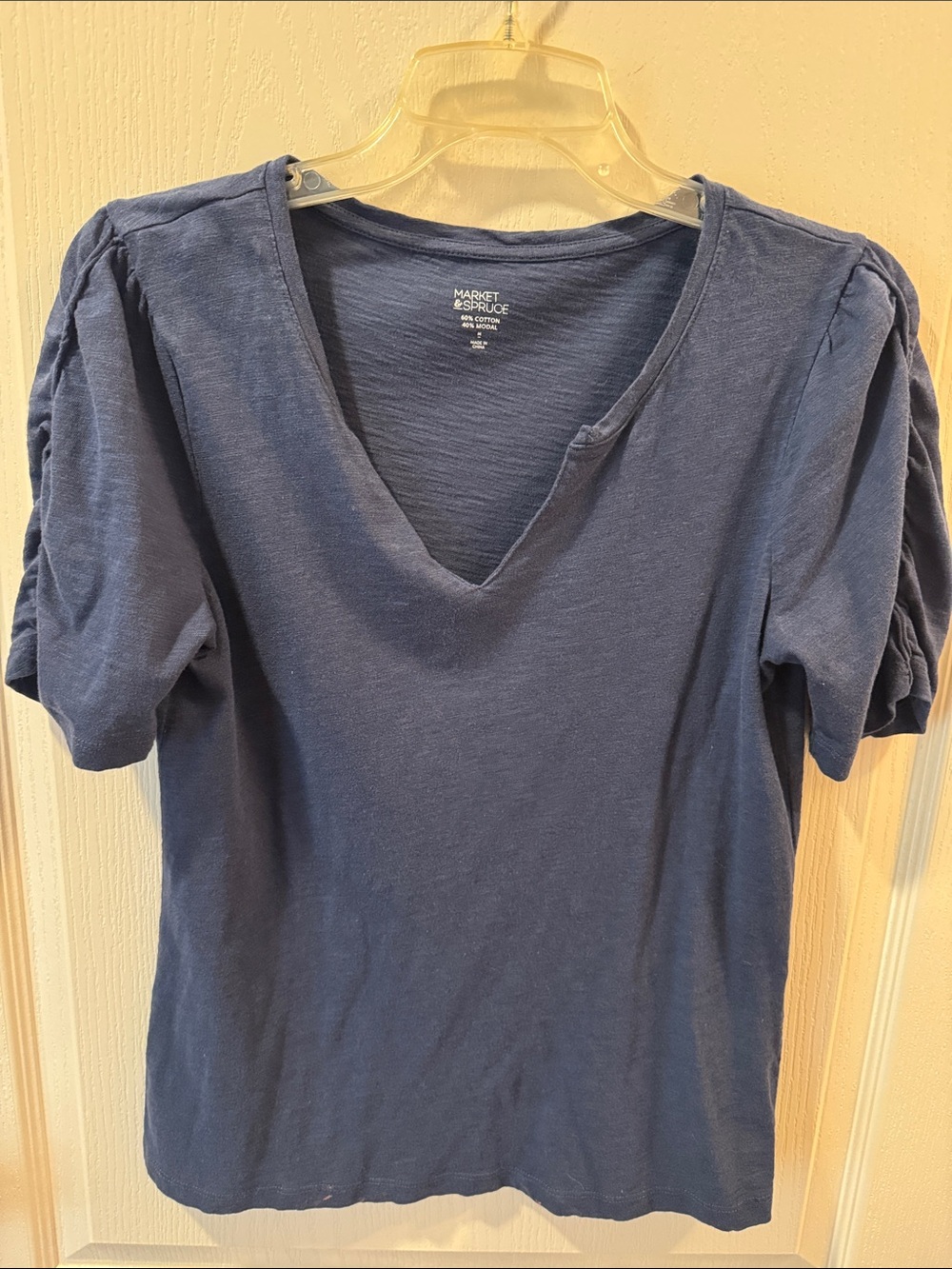 Market & Spruce Indigo V-Neck Puff Sleeve Tee